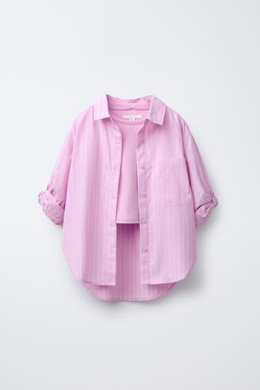 STRIPED POPLIN SHIRT AND RIBBED T-SHIRT PACK - Pink by Zara