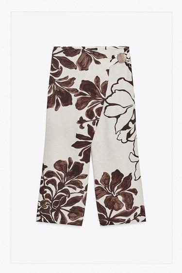 PANTALÓN CRUZADO ESTAMPADO FLORAL - Crudo / Marrón de Zara