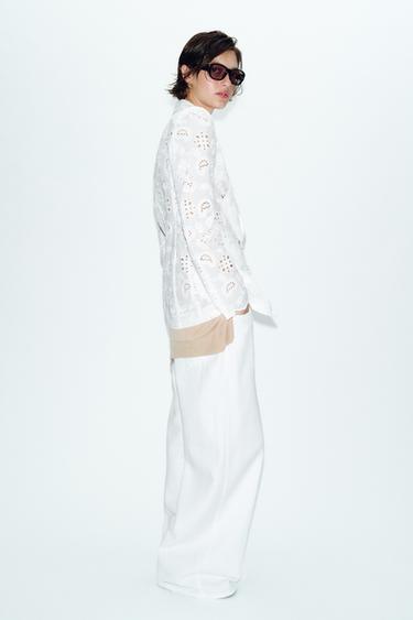 FITTED BLAZER WITH EMBROIDERED SHOULDER PADS - White by Zara - Image 3