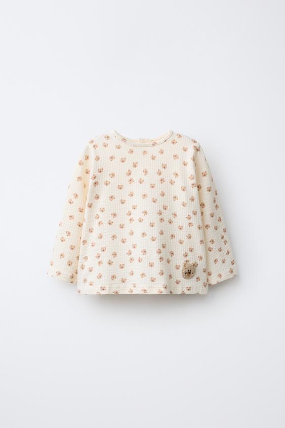 TEXTURED BEAR PRINT T-SHIRT - camel by Zara - Image 0