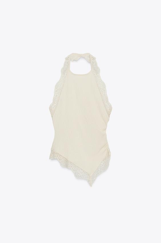 TOP HALTER TEXTURÉ DENTELLE - Blanc ivoire de Zara - Image 0