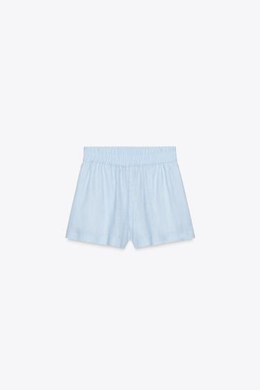 LINEN BLEND BOXER BERMUDA SHORTS - Light blue by Zara - Image 4