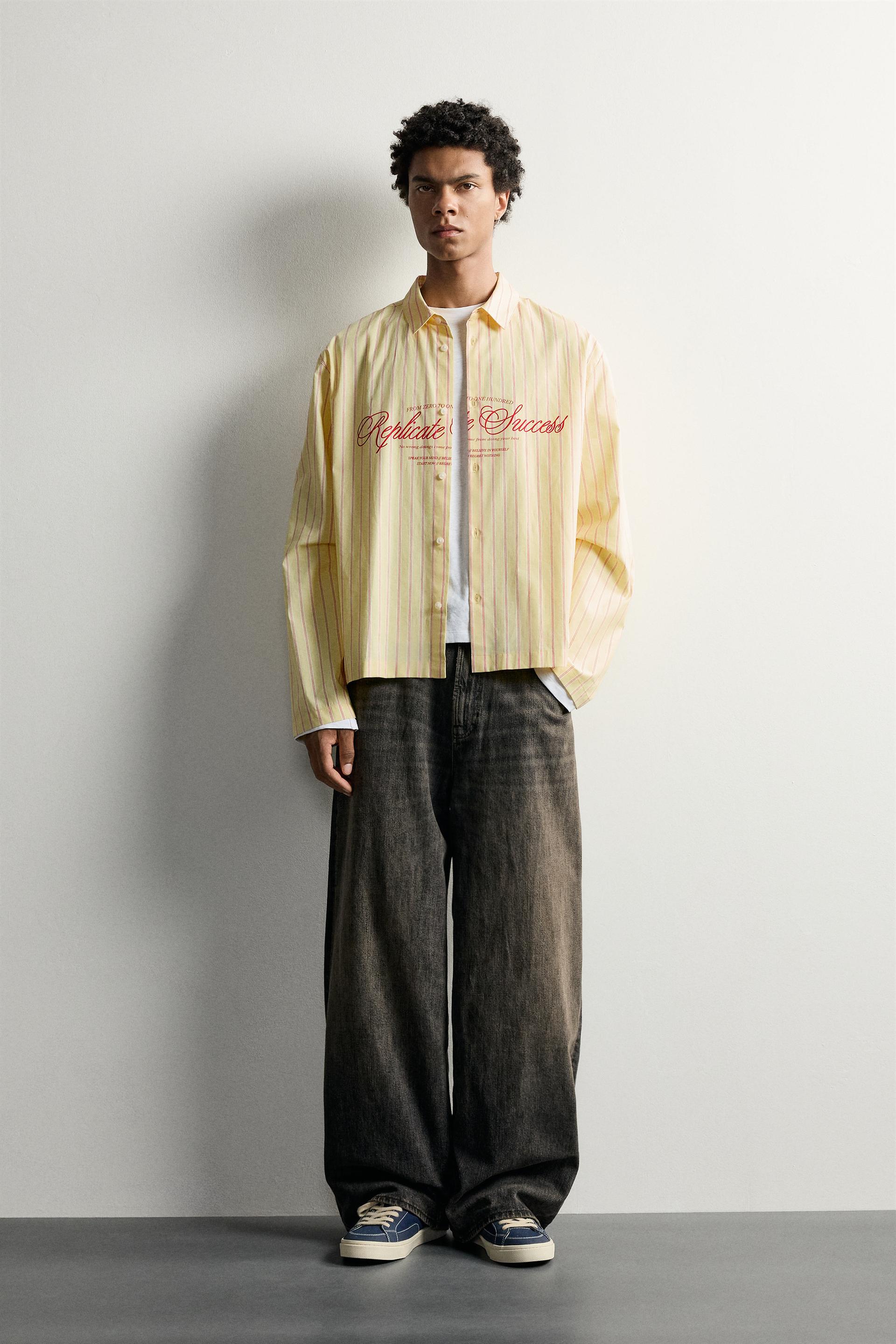 Striped Slogan Boxy Fit Shirt