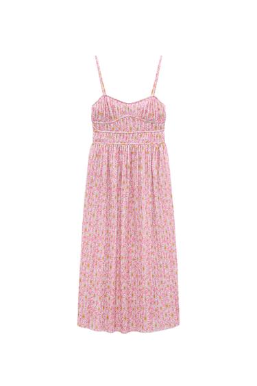 PRINTED DRESS WITH PLEATED SKIRT