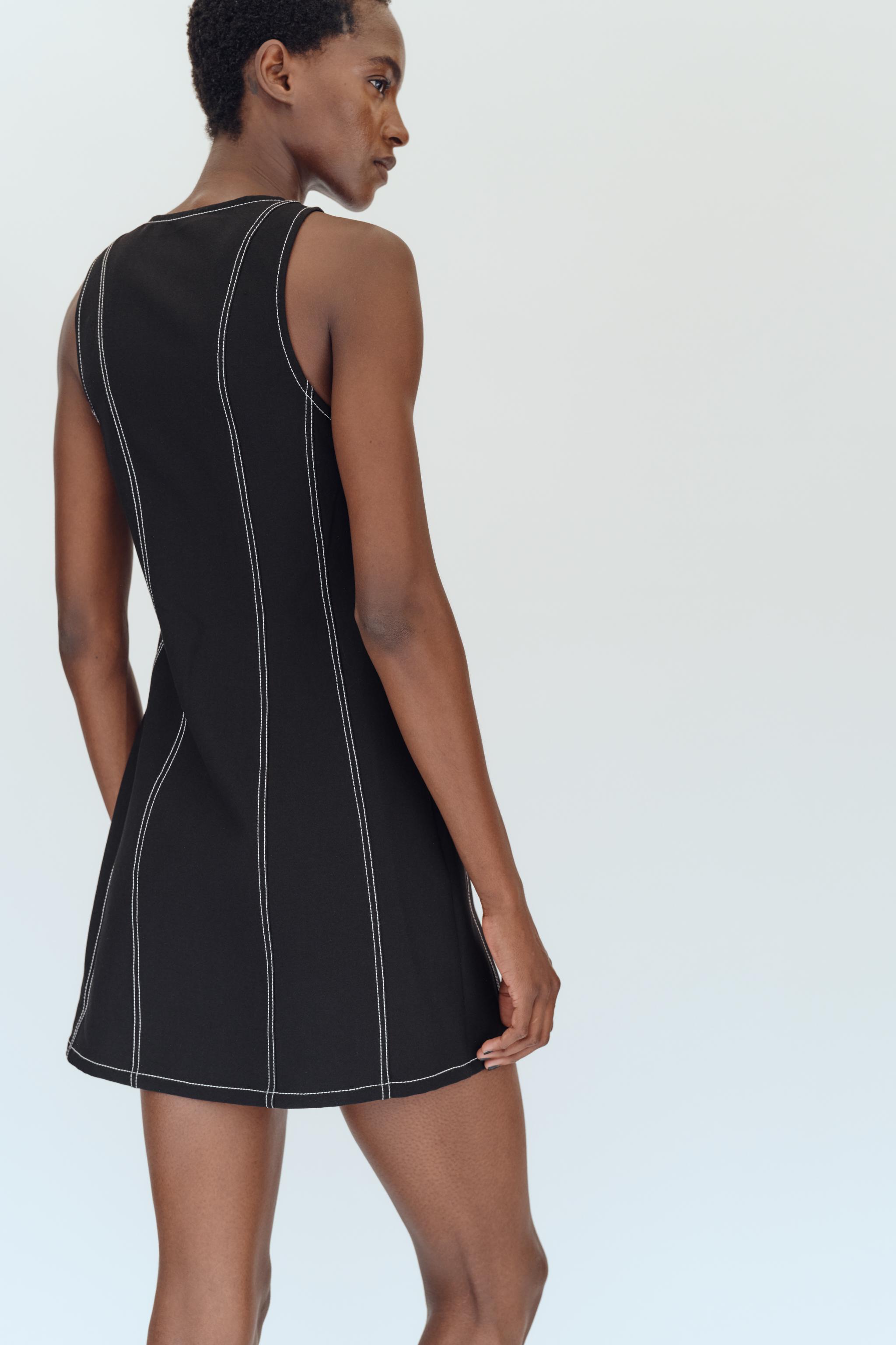 Zara KONTRAST DİKİŞLİ KISA ELBİSE görsel 3