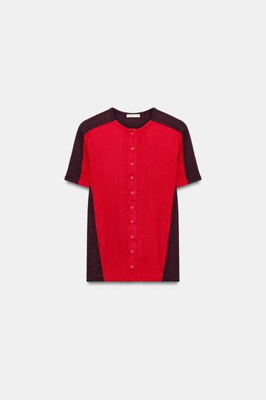 SHORT SLEEVE BUTTON T-SHIRT - Bright red by Zara - Image 2