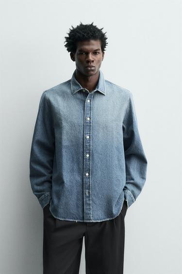 RELAXED FIT DENIM SHIRT - Mid-blue by Zara