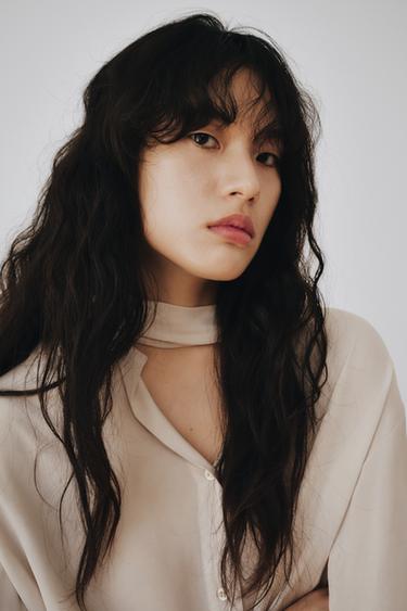 ZW 컬렉션 리본 플루이드 셔츠 - Zara 베이지 핑크 
