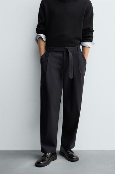 RELAXED FIT TROUSERS WITH BELT - Navy blue by Zara