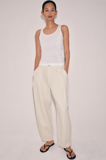 بنطلون بنسات مع كتان ZW COLLECTION - رمل الخاص بـ Zara