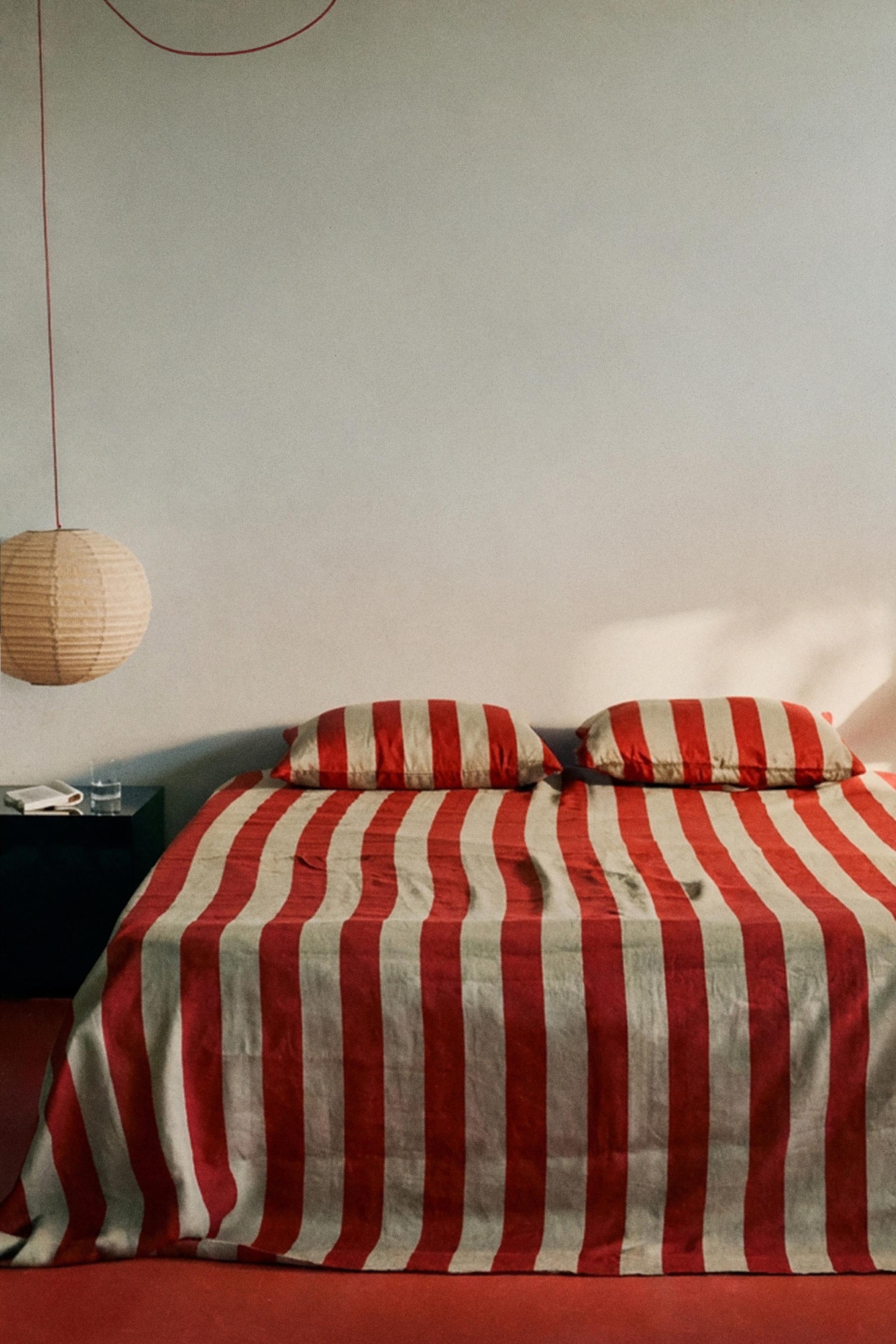 STRIPED LINEN BEDSPREAD | KATHARINE POLE — Red