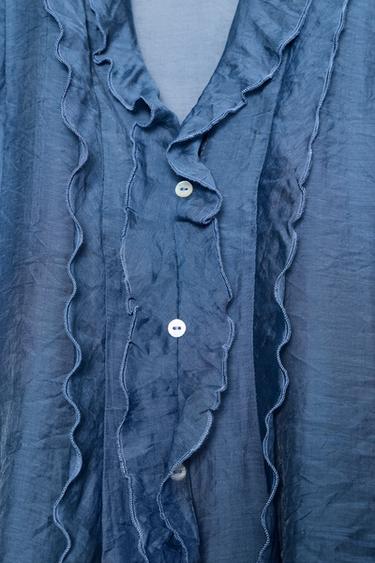 Zara RUFFLED BLOUSE - Blue / Gray