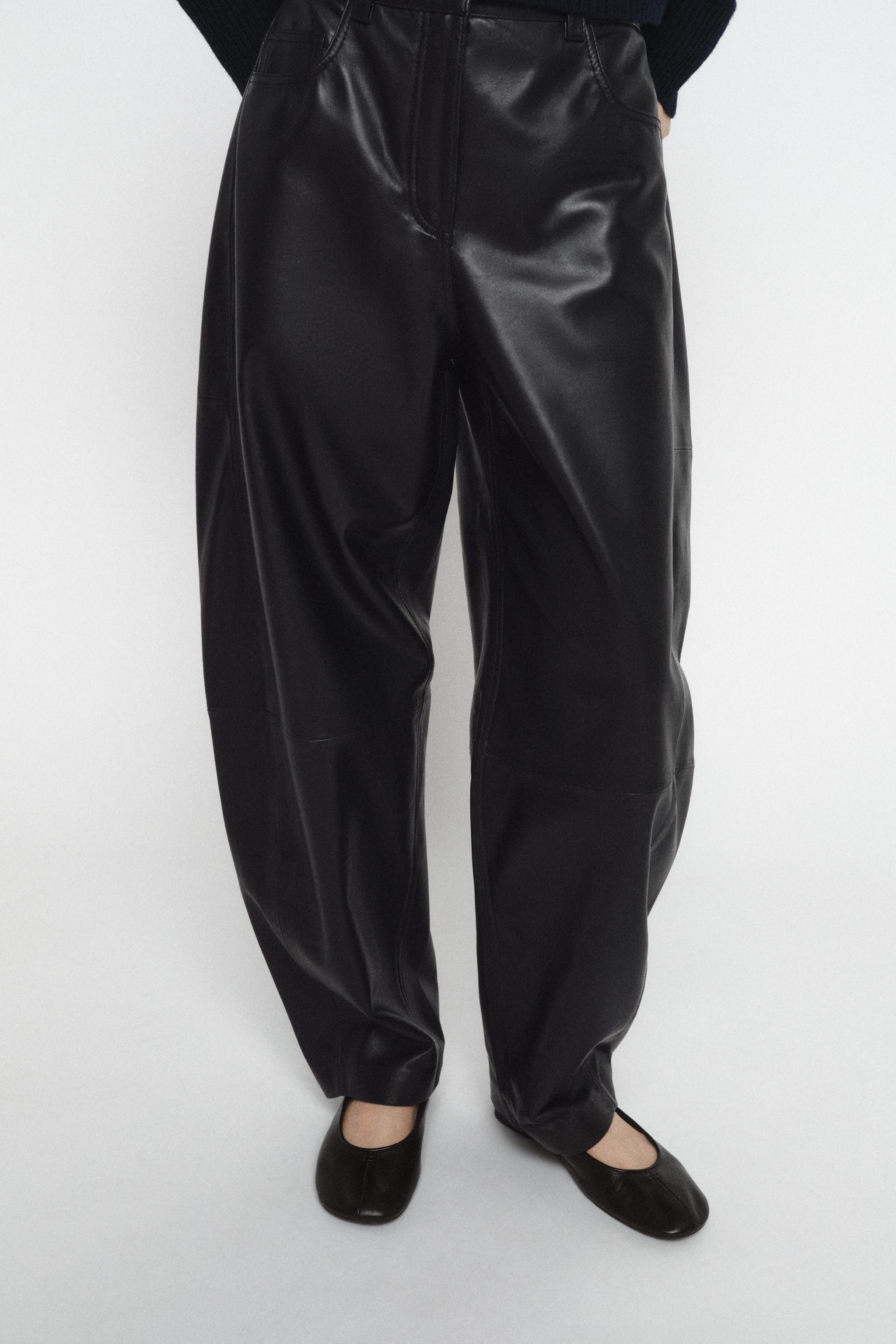 ZW COLLECTION LIMITED EDITION LEATHER BARREL PANTS - Black | ZARA