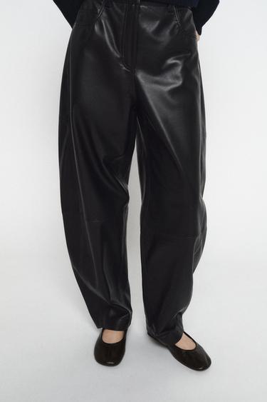 ZW COLLECTION LIMITED EDITION LEATHER BARREL TROUSERS - Black by Zara