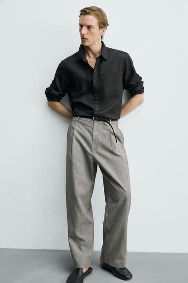 PANTALON RELAXED EN LIN ET COTON - Écru / Noir de Zara - Image 5