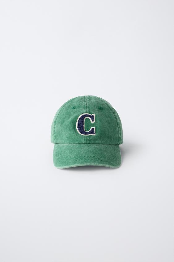 WASHED-EFFECT INITIAL PATCH CAP - Green by Zara - Image 0