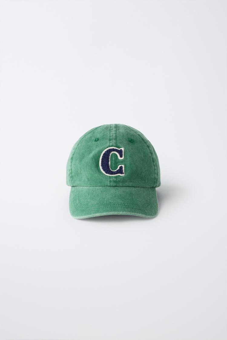WASHED EFFECT INITIAL PATCH CAP — Green