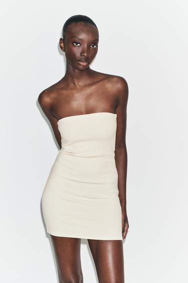 Zara STRETCH BANDEAU DRESS - Ecru