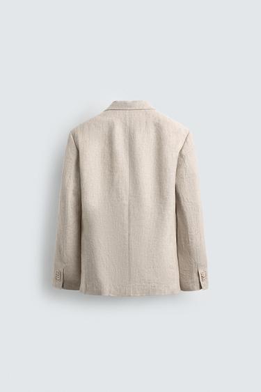 100% LINEN SUIT BLAZER - Light beige by Zara - Image 7