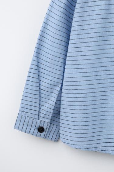 STRIPED COTTON LINEN SHIRT - Blue by Zara - Image 3