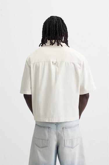 SURCHEMISE DÉLAVÉE AVEC POCHE - Blanc cassé de Zara - Image 2