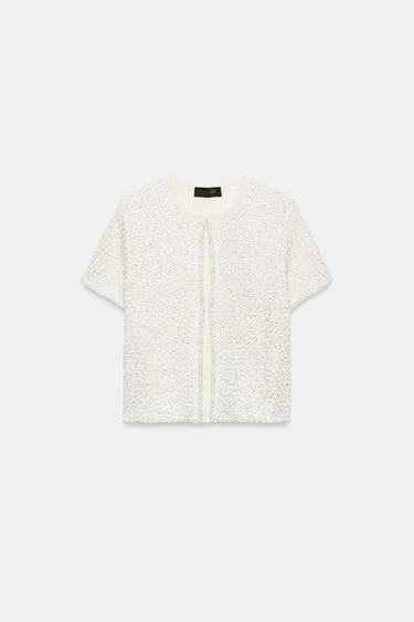 Zara METALLIC THREAD SEQUIN CARDIGAN - Ecru