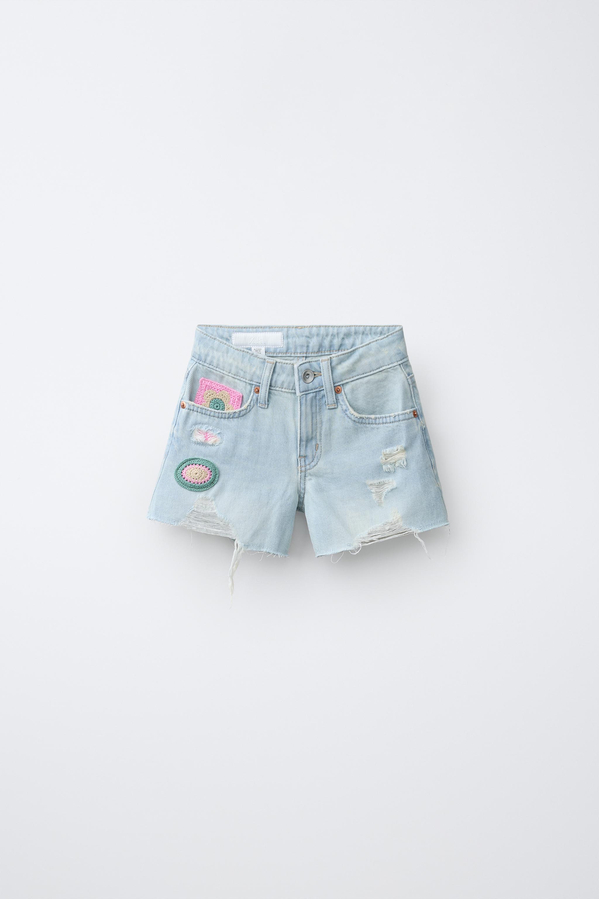 CROCHET PATCH DENIM SHORTS
