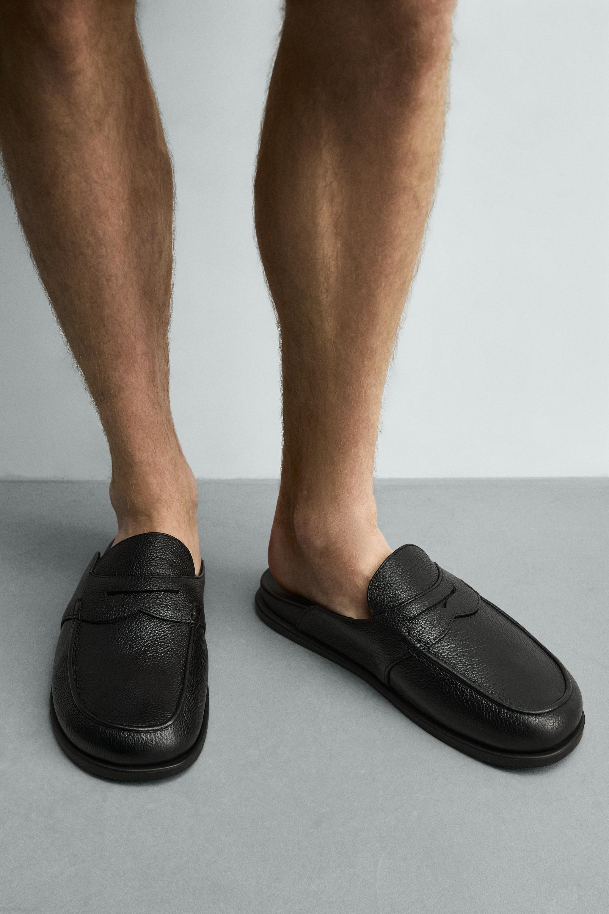 Мужские сабо Zara LEATHER LOAFER CLOGS — фото 3