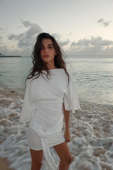 CONTRAST sequin MINI DRESS - White by Zara