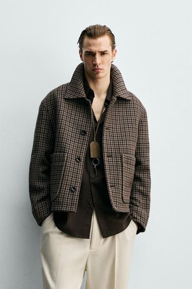 CHECK JACKET WITH POCKETS - Brown by Zara