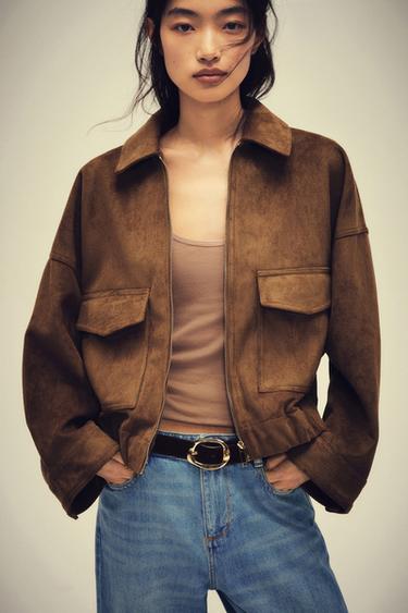 Zara 人造麂皮外套 - 深卡其色