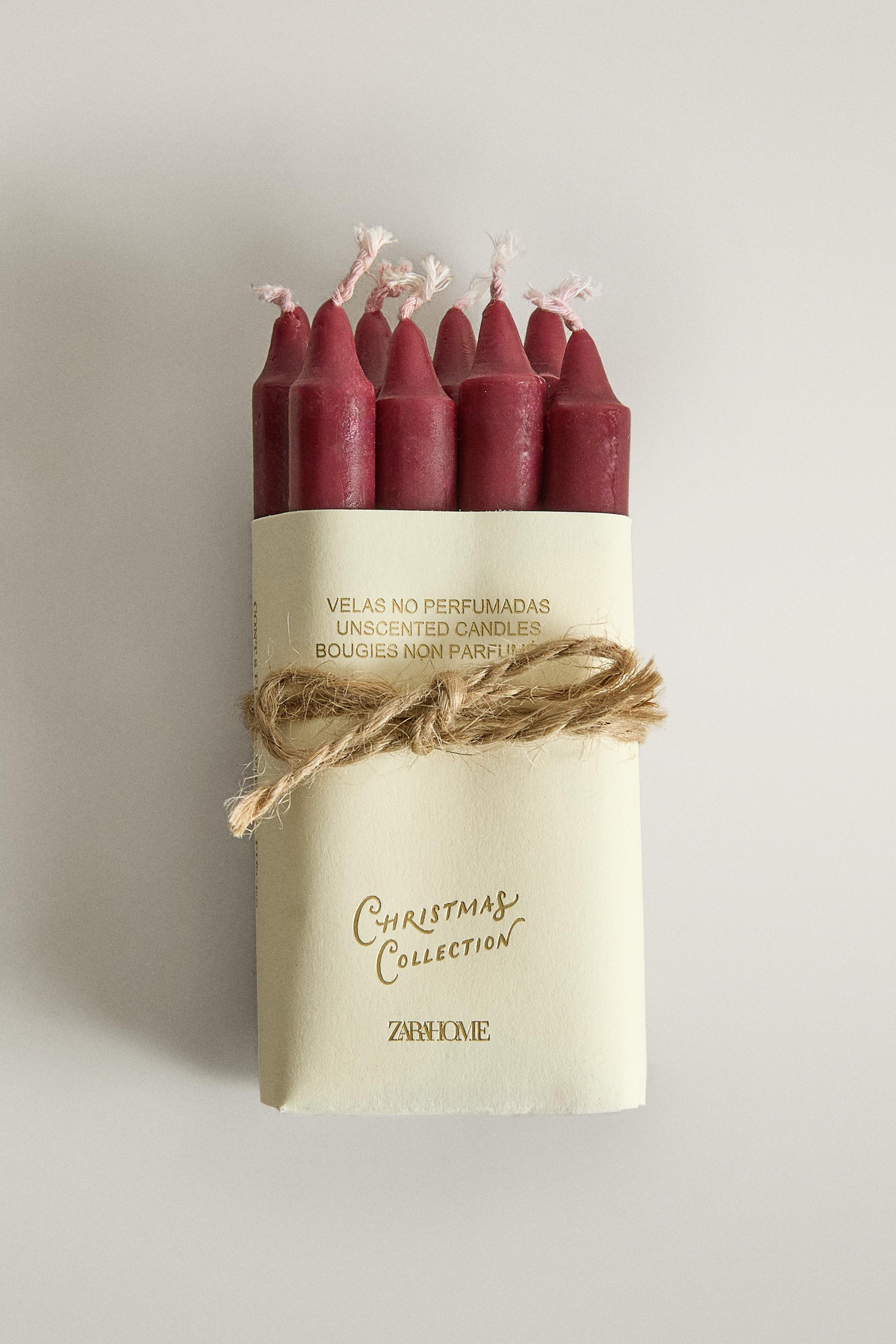 DECORATIVE CYLINDRICAL CHRISTMAS CANDLES (PACK OF 8)