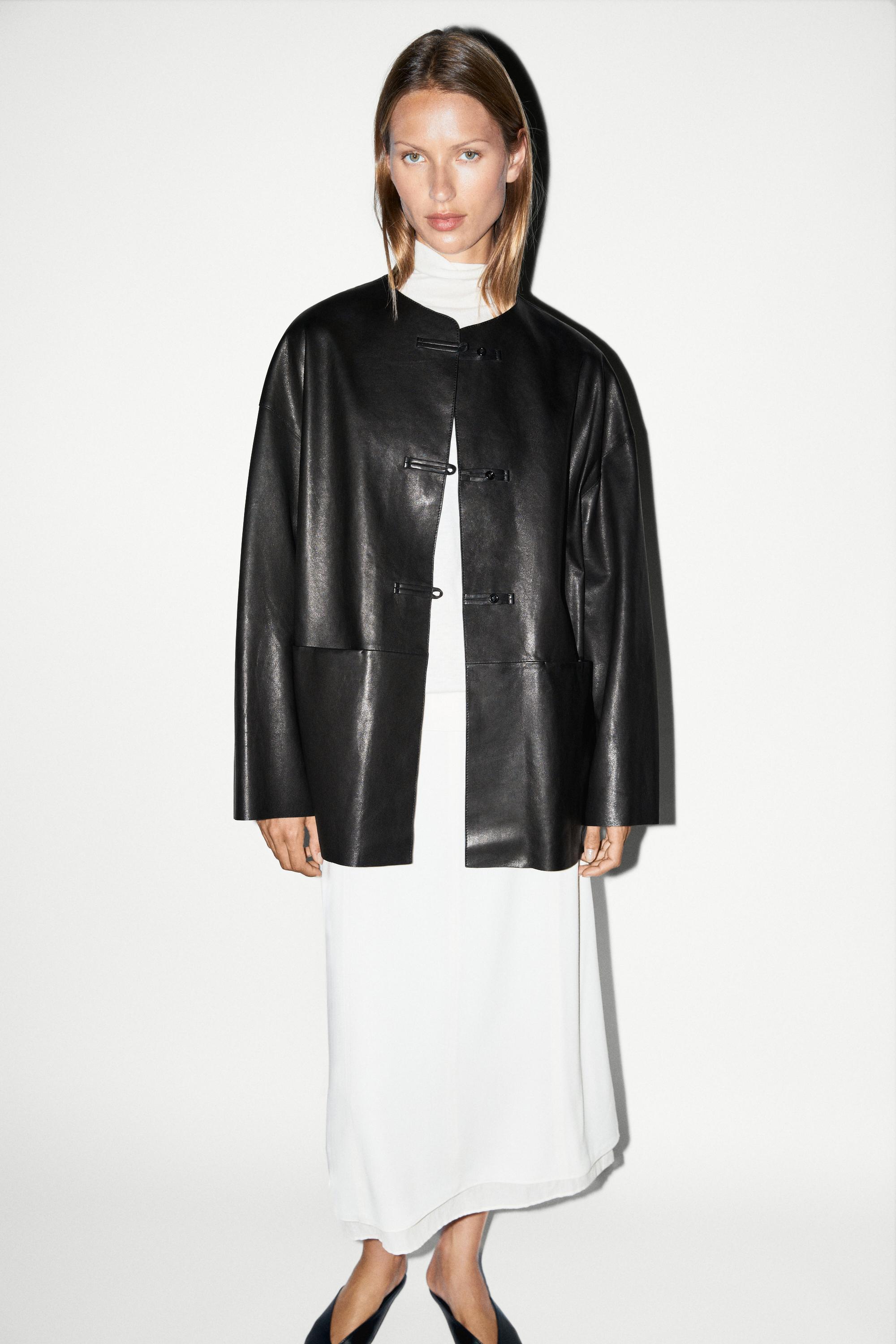 Leather jacket with toggle detail — Black