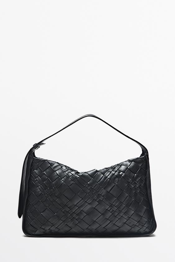 Zara Medium braided Nappa leather bag - Black - Image 0