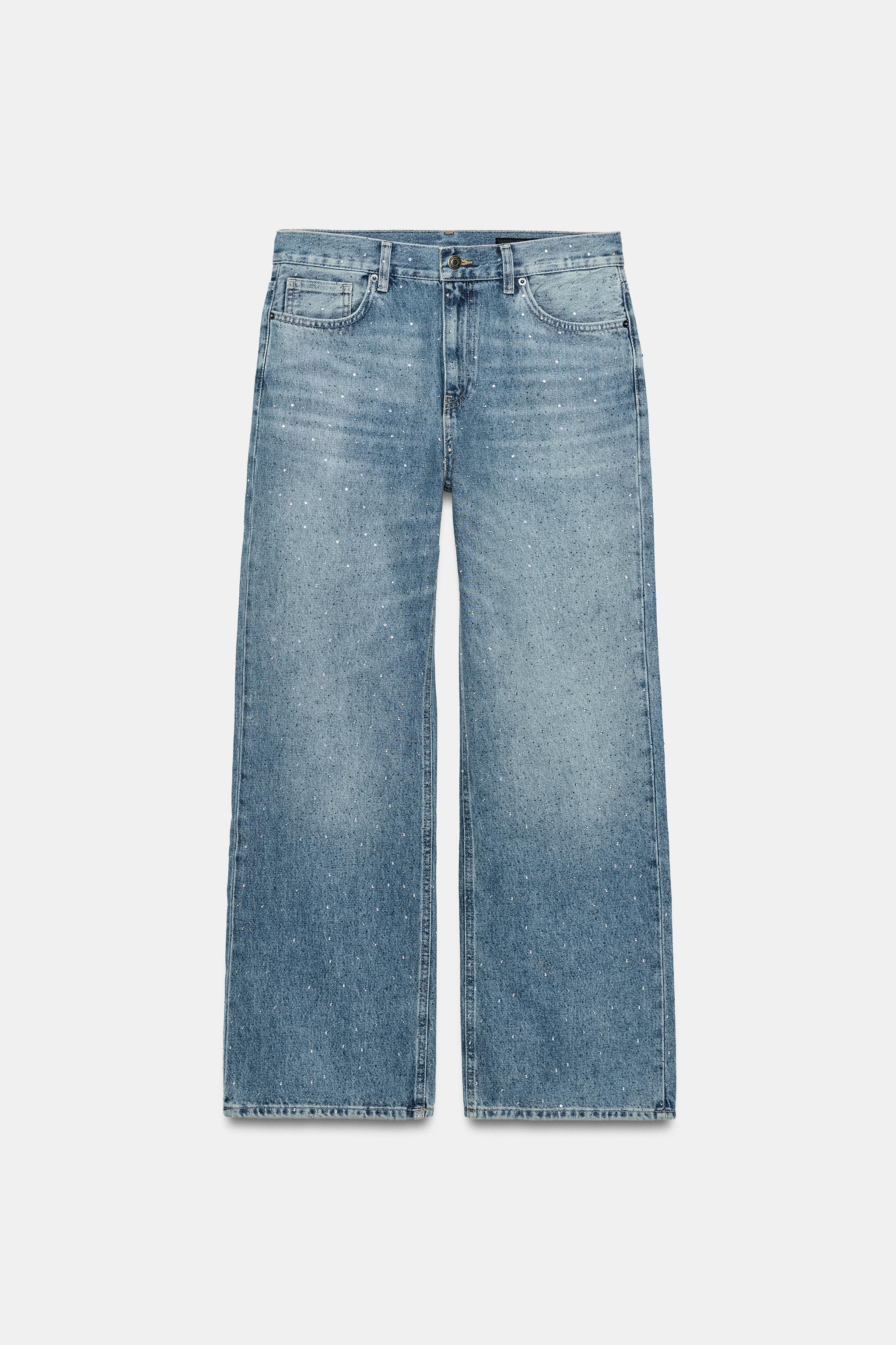 Женские джинсы Zara ZW COLLECTION MID-RISE WIDE LEG RHINESTONE JEANS — фото 5