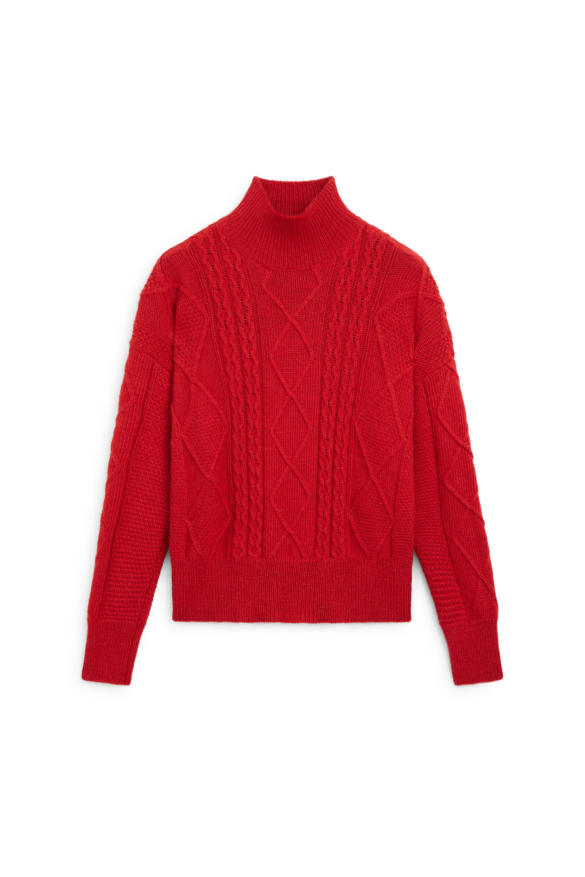 Wool blend cable-knit sweater - Red | ZARA United States