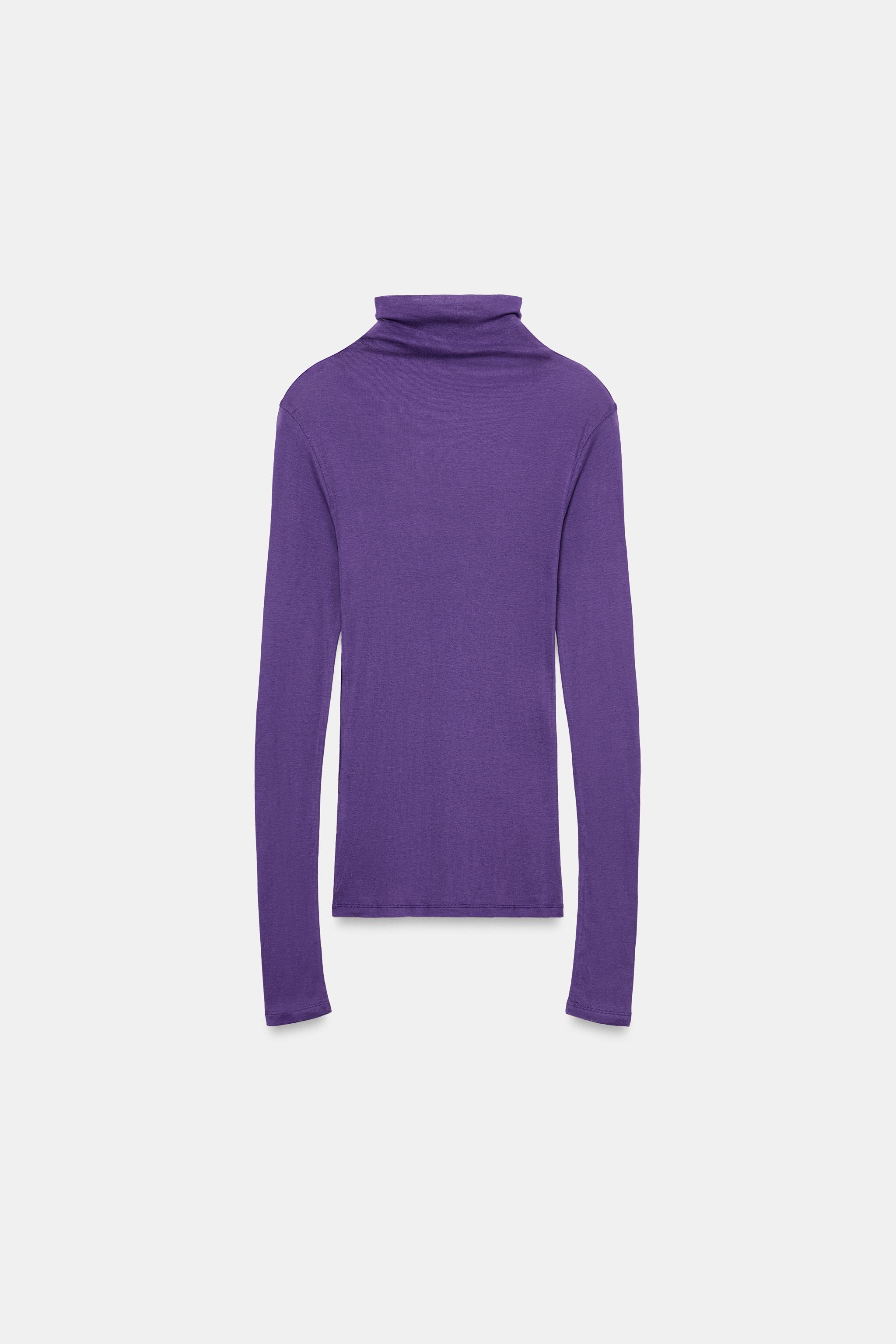 Supima®ハイネックTシャツ - パープル | ZARA Japan / 日本