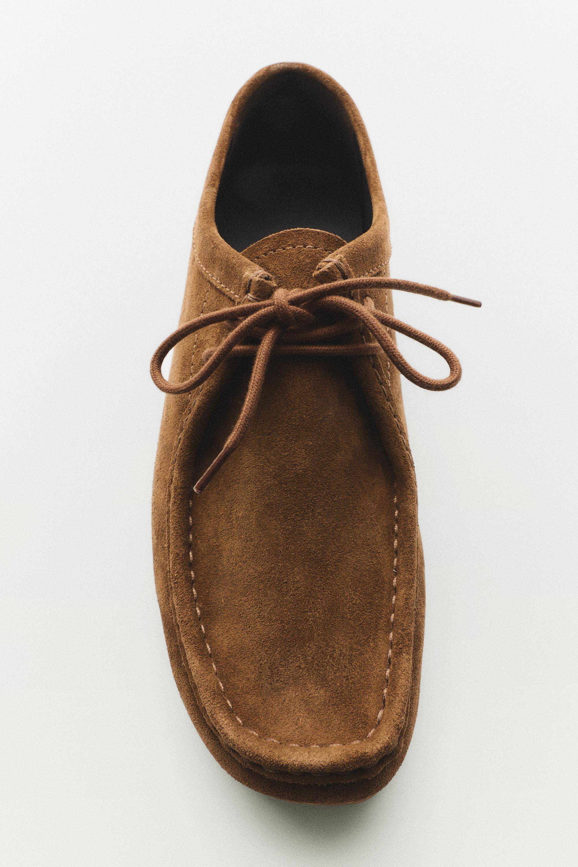 Split suede leather moc toe shoe - Brown | ZARA United States