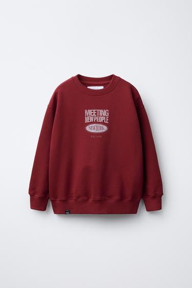 SWEATSHIRT WITH SLOGAN PRINT - Red by Zara - Image 0