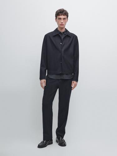 Zara 100% wool corduroy-effect flannel overshirt - Navy blue