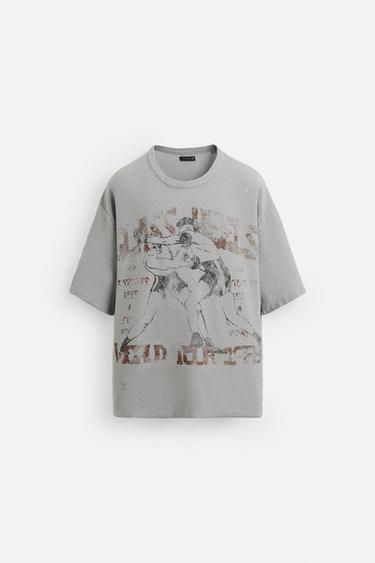 T-SHIRT EN MAILLE IMPRIMÉ DÉLAVÉ - Gris perle de Zara - Image 6