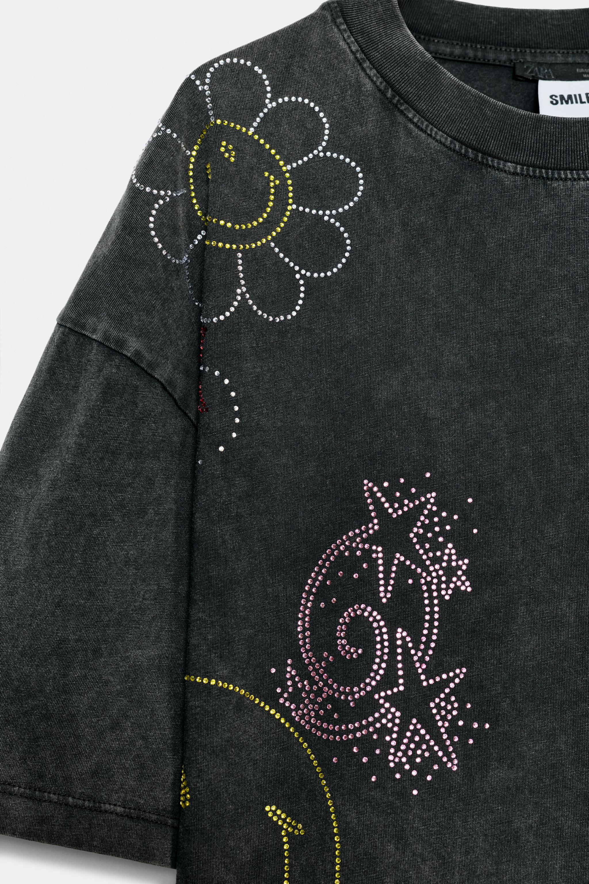 Женские футболки Zara SMILEY® RHINESTONE WASHED T-SHIRT — фото 7