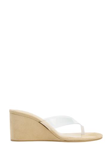 VINYL STRAP WEDGE SANDALS - Light beige by Zara