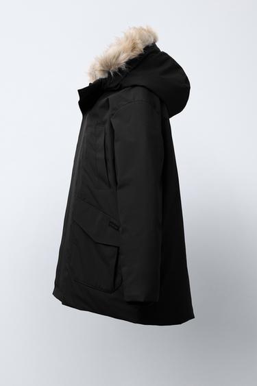 LONG FEATHER AND DOWN WATER-REPELLENT PUFFER JACKET WITH DETACHABLE FAUX FUR HOOD - Black by Zara - Image 3