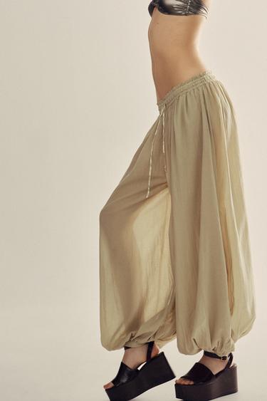 ОБЪЁМНЫЕ БРЮКИ‑БОМБАЧО — ЦВЕТ МОРСКОЙ ВОЛНЫ от Zara