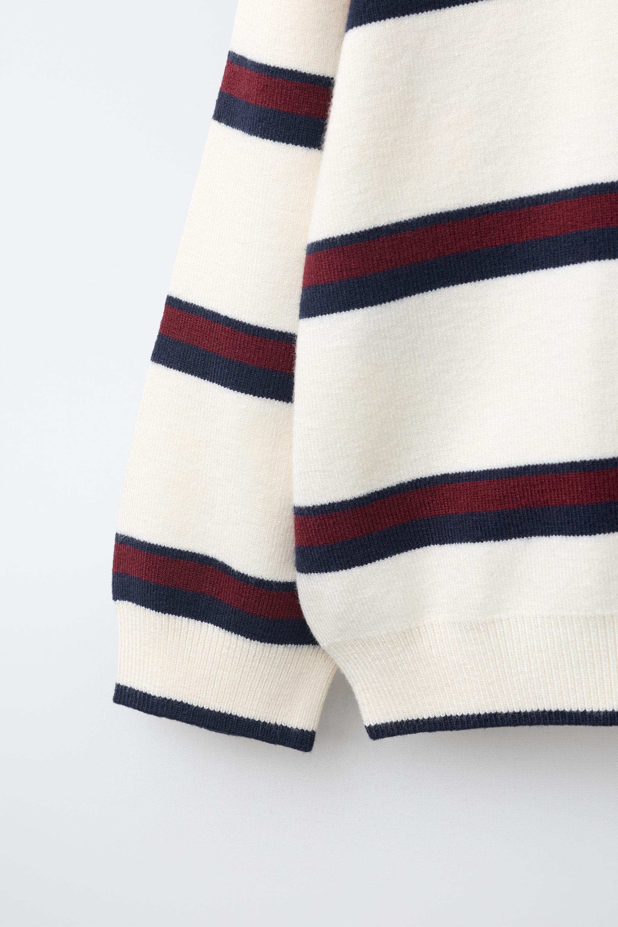 EMBROIDERED STRIPED POLO KNIT SWEATER