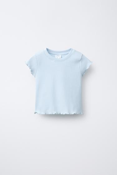 Zara PLAIN RIBBED T-SHIRT - Sky blue