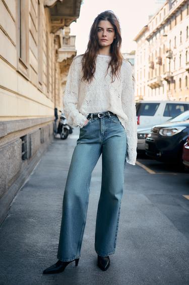 JEANS Z1975 STRAIGHT TAPERED TIRO ALTO CINTURÓN - Azul claro de Zara