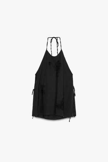 ZW COLLECTION EMBROIDERED HALTER TOP - Black by Zara