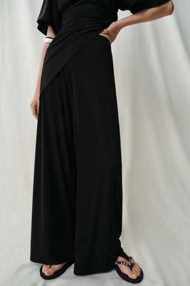 STRAIGHT-LEG CREPE TROUSERS WITH SLITS - Black by Zara